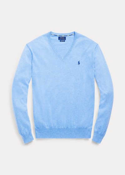 Sueter Polo Ralph Lauren Hombre Azul Rey Azules - Slim Fit Cotton V-Neck - CZLNR3760